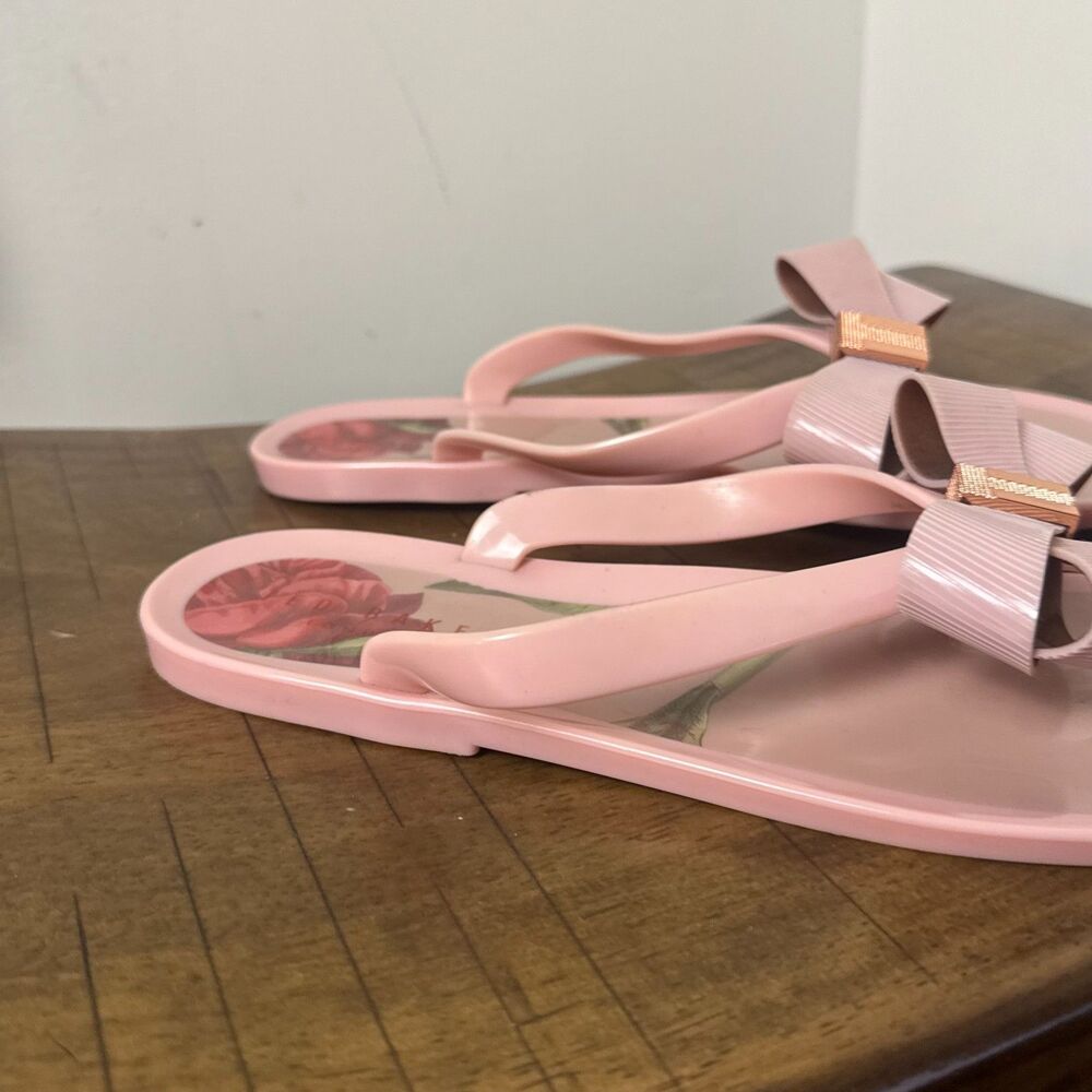 Ted Baker Pink Bow Flip Flops Women's UK 6 US 8 Jelly Sandals Floral - Picture 4 of 9
